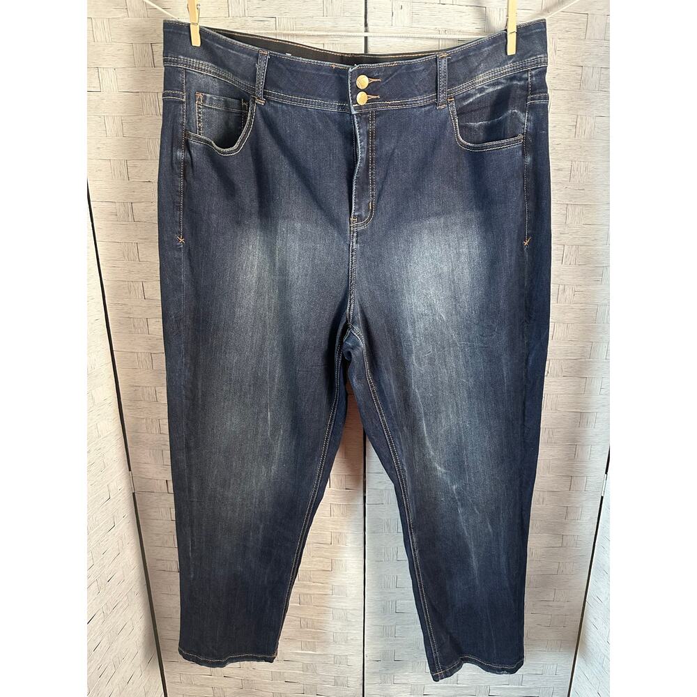 Lane Bryant dark wash straight‎ leg mid rise jeans magic tummy normcore plus siz